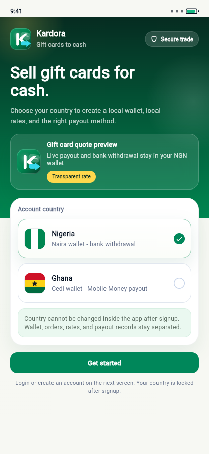 Kardora App home screen